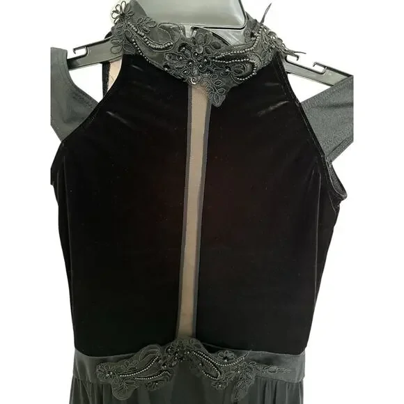 WEISSMAN Dance Costume black velvet maxi applique dress WASTE OF TIME 10984 SA - Picture 6 of 15
